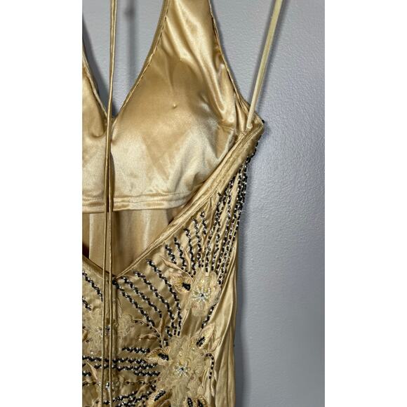 Sue Wong Nocturne Y2K Beaded Embroidered Gold Silk Gown size 8 - Picture 11 of 12